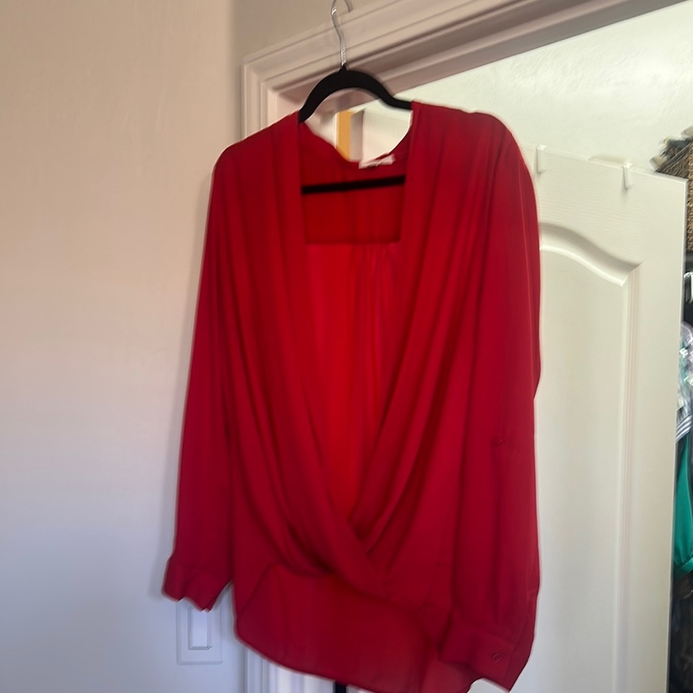 Pleione Scarlet Drape Blouse